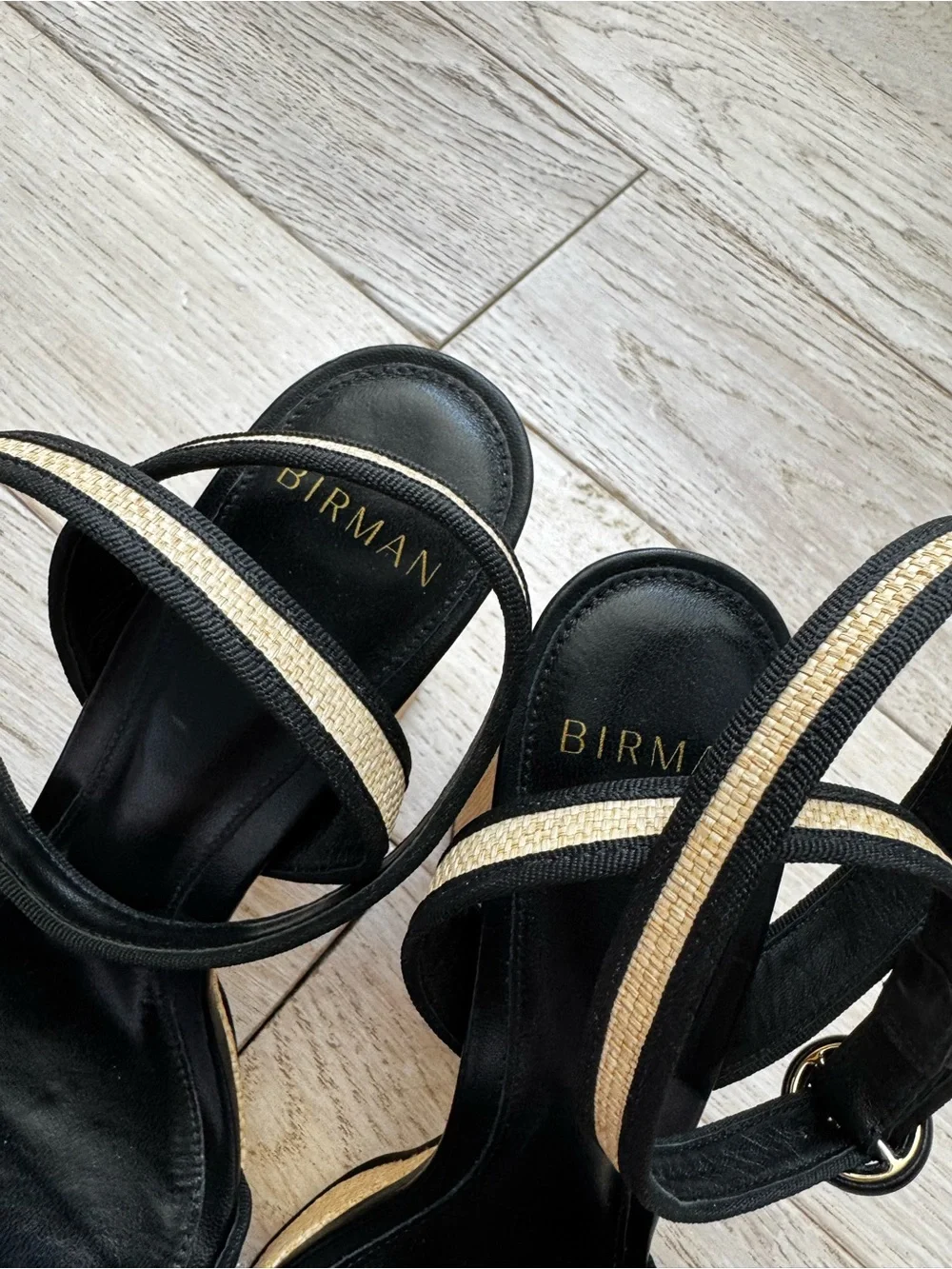 Alexandre Birman Black and Natural Woven Strappy Sandals worn once